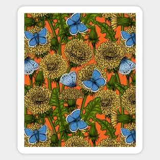 Dandelion meadow on orange Sticker